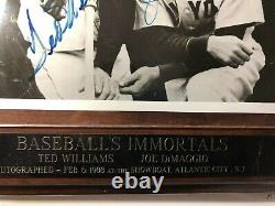 12X15 autographed Joe Dimaggio and Ted Williams plaque autographed 2/6/88