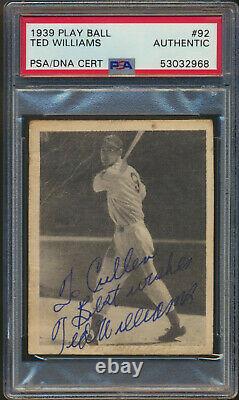 1939 Play Ball TED WILLIAMS Rookie Boston Red Sox Autographed PSA DNA Authentic