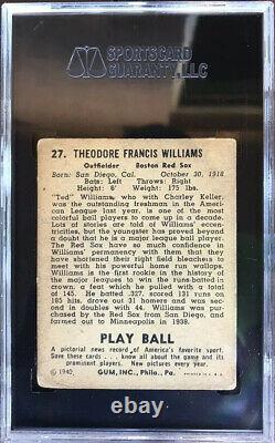 1940 Play Ball Ted Williams #27 Graded Sgc 2