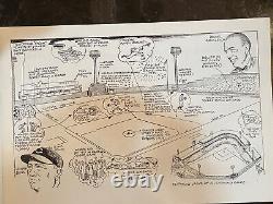 1947 Hall of Fame Cartoons Major League Ball Parks AUTOGRAPHED BY TED WILLIAMS