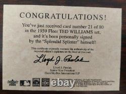 1959 Fleer Ted Williams Autograph #21 Of 80 2005 Insert 1/1 Red Sox Signed Coa