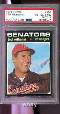 1971 Topps #380 Ted Williams Signed AUTO Autograph Graded Card PSA 4 PSA/DNA 7