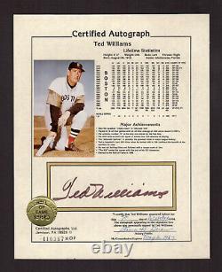 Autograph TED WILLIAMS, Red Sox Hall of Fame Signed 8x10 display Notarized