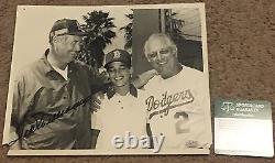 HOF TED WILLIAMS With TOM LaSORDA SIGNED AUTOGRAPHED CANDID 8X10 PHOTO RED SOX SGC