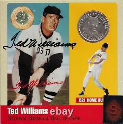 Hof'er Ted Williams Autographed Silver Proof 500 Hr Club Coin Card Jsa/loa