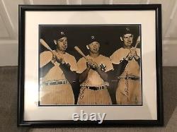 Joe DiMaggio Mickey Mantle Ted Williams Autographed 16x20 Framed & Matted Photo
