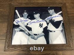 Joe DiMaggio, Mickey Mantle, & Ted Williams Framed Autographed 8x10 Photo withCOA