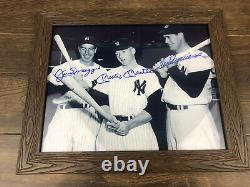 Joe DiMaggio, Mickey Mantle, & Ted Williams Framed Autographed 8x10 Photo withCOA