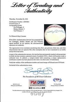 Joe DiMaggio Mickey Mantle Ted Williams Signed Baseball PSA Graded