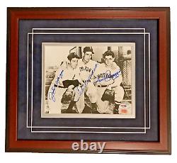 Joe, Dom DiMaggio & Ted Williams signed 8x10 Custom framed PSA/DNA Auth