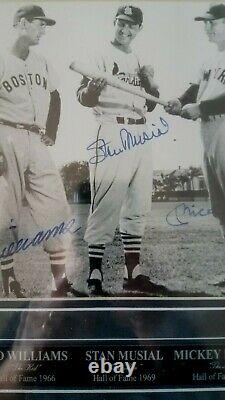 MICKEY MANTLE, TED WILLIAMS & STAN MUSIAL Signed 8 X 10 FRAMED Photo JSA LOA