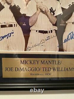 Mickey Mantle Ted Williams Joe DiMaggio HOF Signed 8x10 Matted And Framed Photo