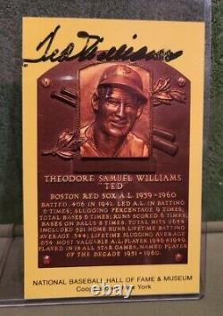 Signed Ted Williams Autographed Hall of Fame HOF Gold Plaque Postcard