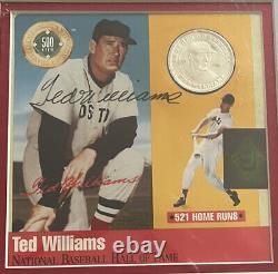 TED WILLIAMS SIGNED LEGENDS OF BASEBALL WITH COIN 500 HR CLUB FRAMED 15x12 COA