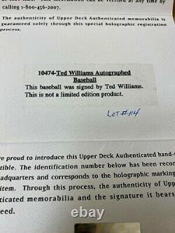 TED WILLIAMS Signed Autograph AL Baseball UPPER DECK AUTHENTICATED UDA #AAK21303