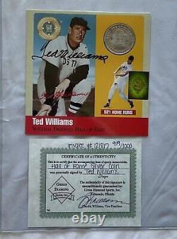 TED WILLIAMS Signed SILVER PROOF 500 HR CLUB COIN CARD WithCOA