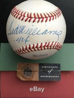 Ted Williams 406 Autographed American League Baseball, Upper Deck COA