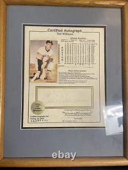 Ted Williams AUTOGRAPHED Lifetime Statistics Framed 100% AUTHENTIC Very Rare