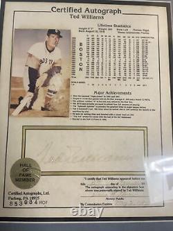 Ted Williams AUTOGRAPHED Lifetime Statistics Framed 100% AUTHENTIC Very Rare