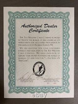 Ted Williams Autograph Signed Authorized Dealer Certificate No 34