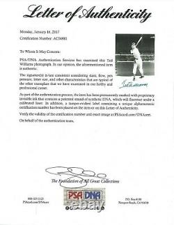 Ted Williams Autographed Baseball 5x7 Brace Photo PSA Letter Boston Red Sox