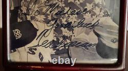 Ted Williams Autographed Red Sox 8x10 PH RARE Holding Sox & military unifor
