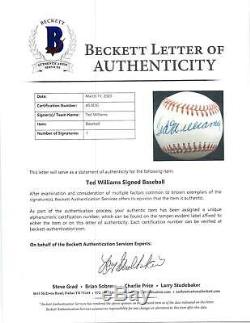 Ted Williams Autographed Signed AL Baseball Boston Red Sox Beckett A53830