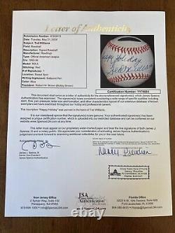 Ted Williams Happy Holiday Autographed American League Baseball Ball JSA LOA