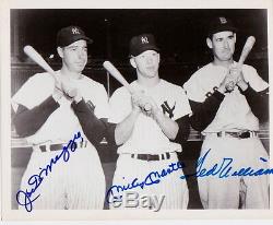 Ted Williams Mickey Mantle Joe Dimaggio Yankees Autographed 8 X 10 Photo