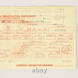 Ted Williams Personal Florida Original Vehicle Registration 1994