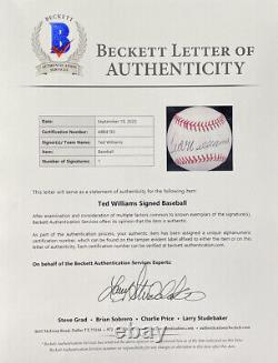 Ted Williams Red Sox Signed Official American League Baseball BAS LOA AB84193
