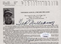 Ted Williams Signed Auto Stat Sheet from Vtg MLB Book JSA Letter of Authenticity