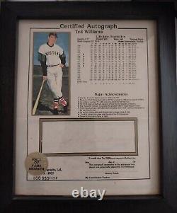 Ted Williams Signed Autographed 8x10 Certified Stat Sheet HOF