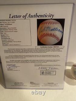 Ted Williams Signed Autographed AL Official Baseball Boston Red Sox JSA LETTER