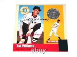 Ted Williams Signed Autographed Boston Red Sox Hof Cooperstown Photo Card W Coin