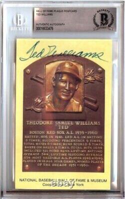 Ted Williams Signed Autographed HOF Postcard Plaque Red Sox BAS Encased 3476