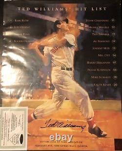 Ted Williams Signed Hit List 16x20