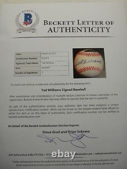 Ted Williams Signed Rawlings Al Baseball Beckett Bas Certified Autograph B53871