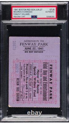 Ted Williams Signed Red Sox Ticket 1941 Ted Williams & Jimmie Foxx Hits 6/27 Psa
