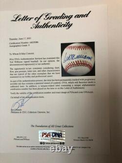 Ted Williams Single Signed Autographed Baseball LOA PSA/DNA Graded 9 +COA & Cube