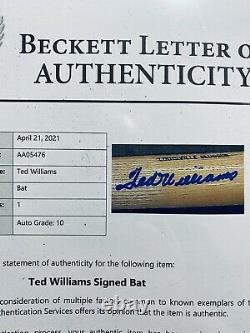 Ted Williams autographed Baseball Bat w Beckett CoA Graded a Perfect 10