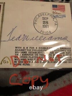 Ted Williams signed cachet JSA LOA Boston Red Sox Autographed