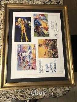 Triple Crown Mickey Mantle Ted Williams Signed Leroy Neiman JSA Litho Print