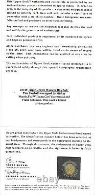 UDA Triple Crown Signed Baseball Mickey Mantle Ted Williams Upper Deck COA