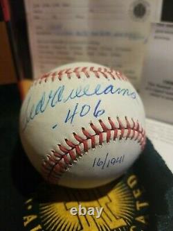 Uda Ted Williams Ss Signed Baseball. 406 Inscription 16/1941 Oal Ball Autograph
