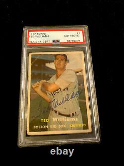 Vintage 1957 Topps HOF Ted Williams #1 Red Sox Signed PSA