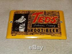 Vintage Ted's Root Beer Ted Williams 7 Porcelain Metal Soda Pop, Gas & Oil Sign